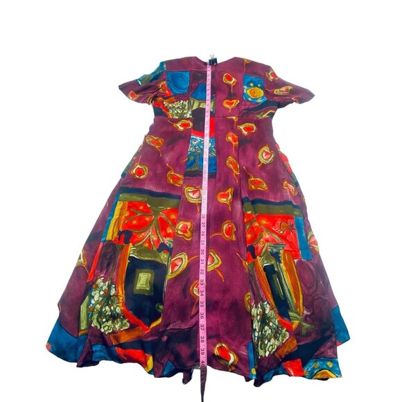 ALI CRUZ Women Abstract Print Midi Dress Sz 8 Short Sleeve Multicolor Boho 77-7 - Picture 10 of 12